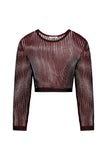 Glitch Grid Burgundy Knit Net Top