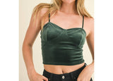 Green Velvet Bustier Cami Crop Top