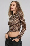 Leopard Print Mesh Ruffled Edge Top