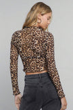 Leopard Print Mesh Ruffled Edge Top