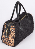 Fuzzy Black & Leopard Tote