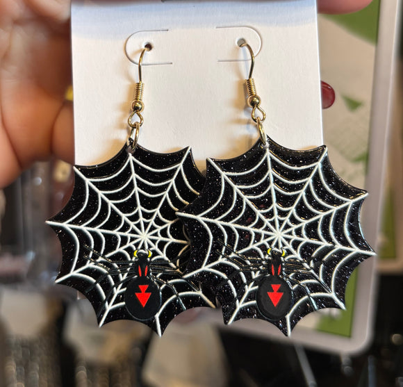 Black Widow Web Earrings