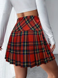 Red Plaid Pleated Skirt
