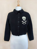 Skull Knit Cropped Collared Sweater in Black