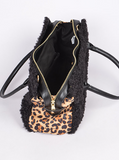 Fuzzy Black & Leopard Tote