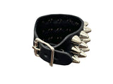 3 Row Black Leather Tall British Cone Stud Wristband