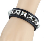 Single Row Pyramid Leather Wristband