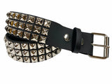 3 Row Pyramid Stud Black Leather Belt