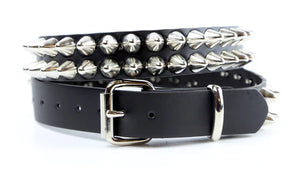 2 Row British Tall Cone Stud Black Leather Belt