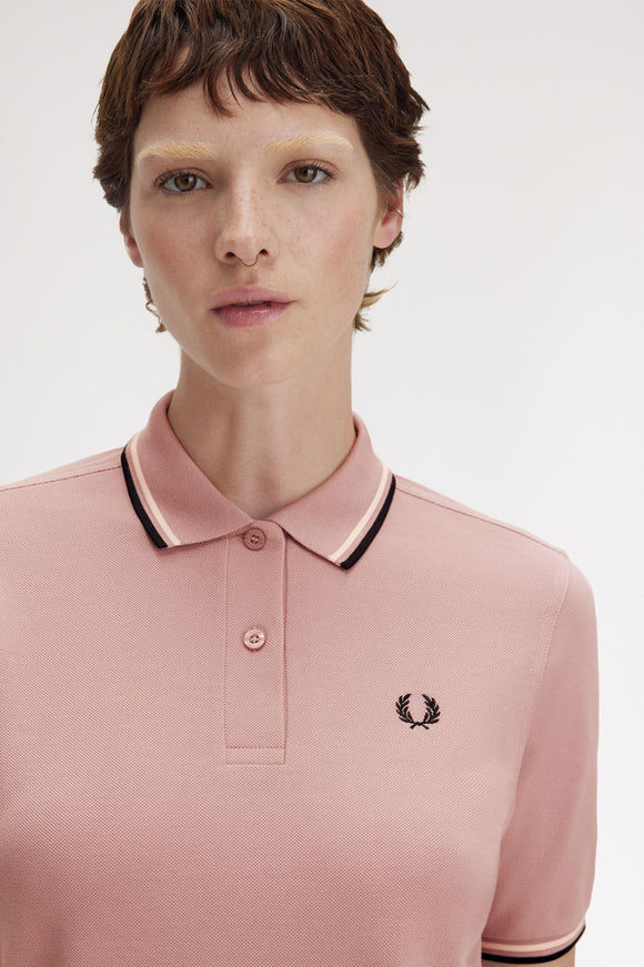 Fred Perry Womens Polo Dusty Rose Pink / Silky Peach / Black
