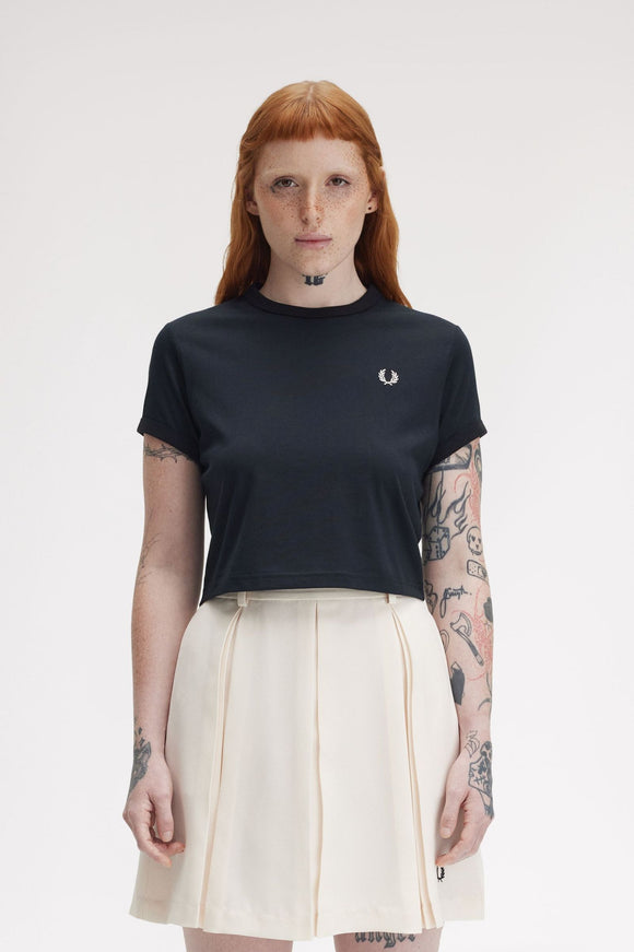 Fred Perry Navy Cropped Ringer T-Shirt