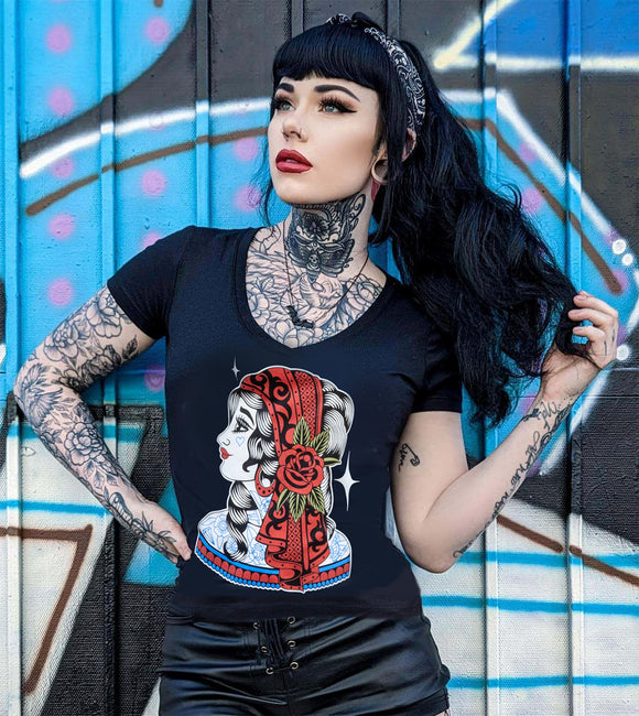 Tattooed Rose Womens V Neck