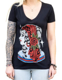 Tattooed Rose Womens V Neck