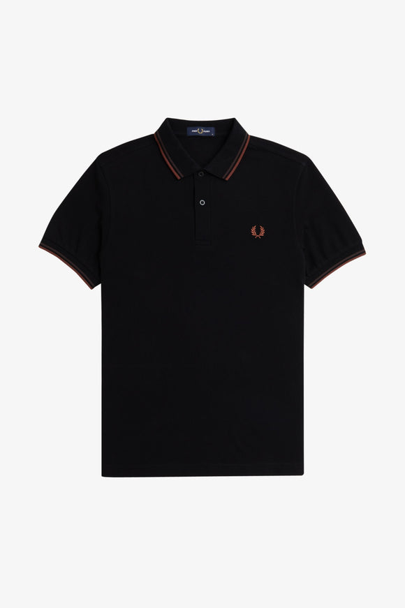 Fred Perry Polo Black / Carrington Road Brick / Whisky Brown