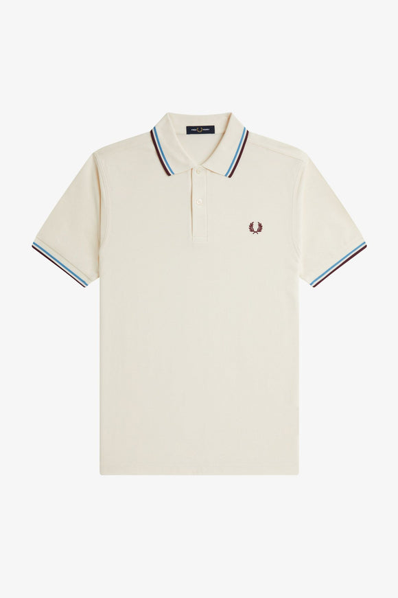 Fred Perry Polo Ecru / Court Blue / Oxblood