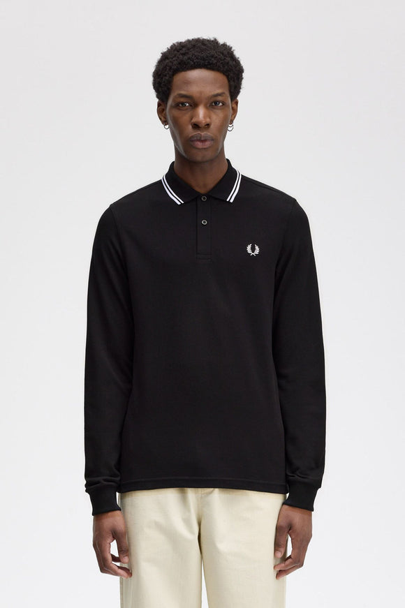 Fred Perry Long Sleeve Polo Black / White / White