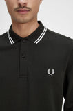 Fred Perry Long Sleeve Polo Night Green / Snow White / Snow White