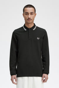 Fred Perry Long Sleeve Polo Night Green / Snow White / Snow White