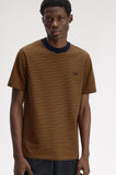 Fred Perry Fine Stripe Heavyweight T-Shirt Dark Caramel