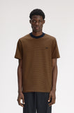 Fred Perry Fine Stripe Heavyweight T-Shirt Dark Caramel