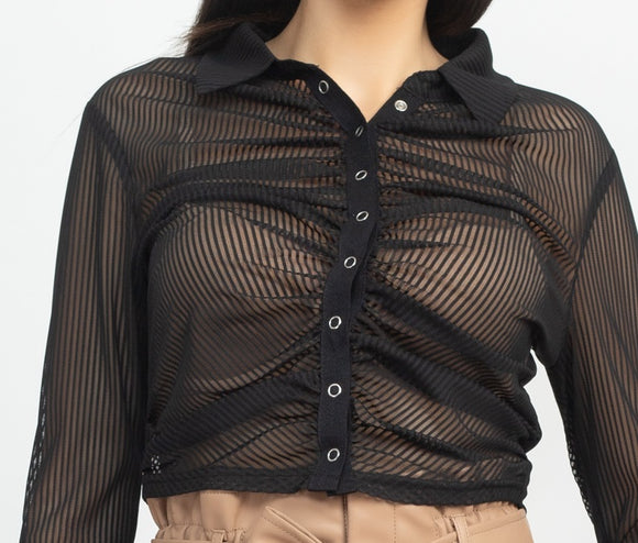 Sheer Mesh Shirred Crop Top