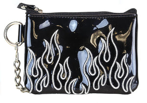 Up in Flames Silver Patent Leather Wallet