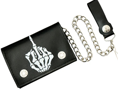 Black Leather Middle Finger Chain Wallet