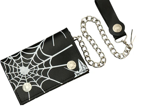 Black Leather Spiderweb Chain Wallet