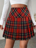 Red Plaid Pleated Skirt