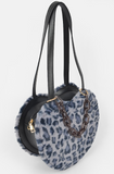 Blue Leopard Heart Purse