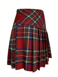 Red Plaid Pleated Skirt