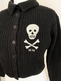 Skull Knit Cropped Collared Sweater in Black