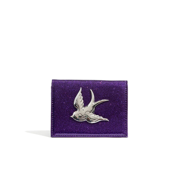 Purple Sparkle Love Bird Mini Wallet