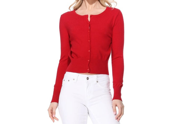 Classic Red Long Sleeve Cardigan