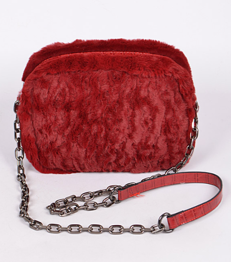 Burgundy Fur Crossbody Bag