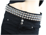 3 Row Cone Stud Black Leather Belt