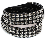 3 Row Cone Stud Black Leather Belt