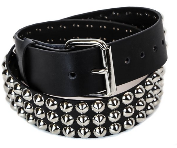 3 Row Cone Stud Black Leather Belt