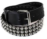 3 Row Cone Stud Black Leather Belt