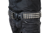 3 Row Cone Stud Black Leather Belt