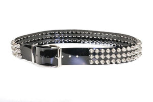 3 Row British Tall Cone Stud Black Vegan Belt