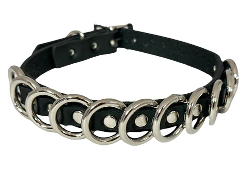 Raging Multi Ring Leather Choker