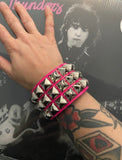 3 Row Hot Pink Pyramid Stud Wristband