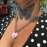 Pink Heart Lock Chain Necklace