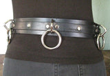 5 Ring Black Leather Bondage Belt - DeadRockers