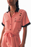 Amy Winehouse Button-Through Playsuit Coral & Black (LIMITED)