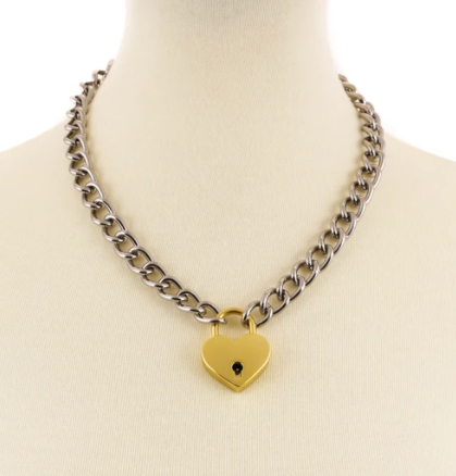 Gold Heart Lock Chain Necklace