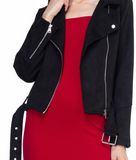 Black Faux Suede Moto Jacket