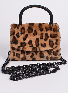 Meow Fuzzy Leopard Mini Purse