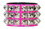 3 Row Hot Pink Pyramid Stud Wristband